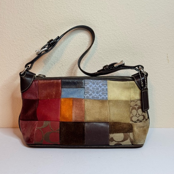 Coach Multicolor Monogram Patchwork Leather Suede Y2K Shoulder Bag Baguette - Picture 1 of 13